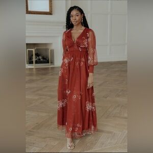 Baltic Born Layla Tulle Maxi Dress Rust Floral Size Large NWT